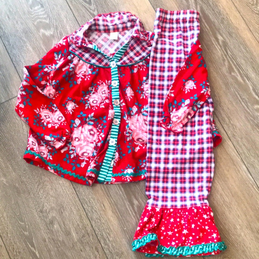 Matilda Jane Christmas jammies plaid stars floral